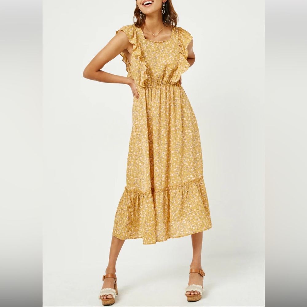 Hayden Los Angeles Buttoned Back Ruffled Feminine Dainty Tank Dress Yellow 1XL